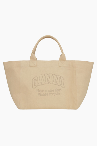 Oversized Canvas Tote Bag A5821 - Almond Milk - GANNI - Creme One Size