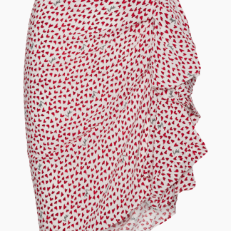 Printed Mini Ruffle Skirt - Happy Hearts/Bright White Comb. - ROTATE - Mønstret S