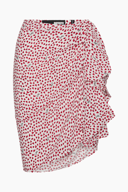 Printed Mini Ruffle Skirt - Happy Hearts/Bright White Comb. - ROTATE - Mønstret S