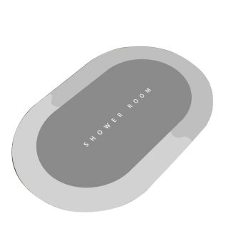 Skridsikker Oval Badeværelsesmåtte 80 x 50 cm - Hurtigtørrende - Lysegrå