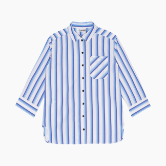 Stripe Cotton Shirt F9153 - Silver Lake Blue - GANNI - Stribet S