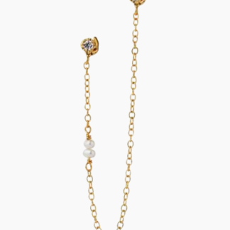 Twin Flow Earring with Stones, Chain & Pearls - Gold - Stine A - Guld One Size