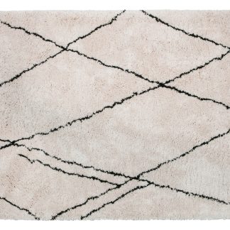 WOOOD Cleo gulvtæppe, rektangulær - offwhite/sort grafisk print polyester (200x300)