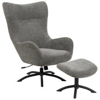 ACT NORDIC Talgarth recliner stol, m. fodskammel, manuel - antracitgrå stof og sort metal
