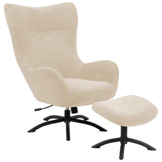 ACT NORDIC Talgarth recliner stol, m. fodskammel, manuel - creme stof og sort metal