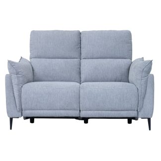 Barcelona 2 pers. sofa, m. recliner, indbygget fodskammel, USB-stik - lysegrå stof og sort metal