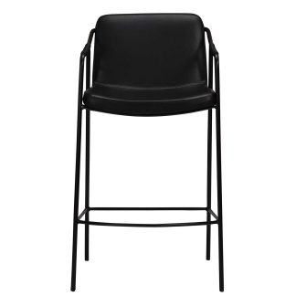 DAN-FORM Boto barstol, m. ryglæn og fodstøtte - vintage sort kunstlæder og sort stål