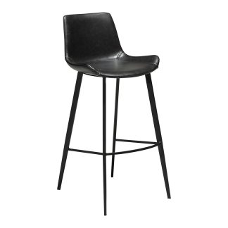 DAN-FORM Hype barstol, m. ryglæn og fodstøtte - vintage sort kunstlæder og sort stål