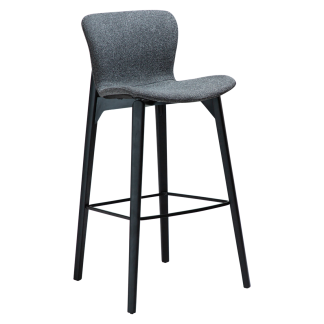 DAN-FORM Paragon barstol, m. ryglæn og fodstøtte - grå bouclé stof og sort asketræ