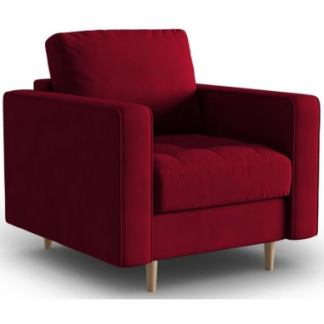 Gobi Lænestol i bøgetræ og velour B80 x D90 cm - Natur/Rød
