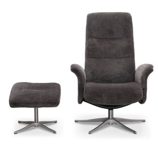 HAGA Ullrik recliner lænestol, m. drejefunktion og fodskammel - mørkegrå polyester og metal