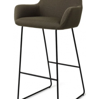 Hiroo barstol i polyester H102 cm - Sort/Mørk junglegrøn