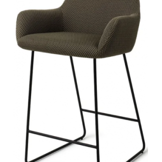 Hiroo barstol i polyester H92 cm - Sort/Mørk junglegrøn
