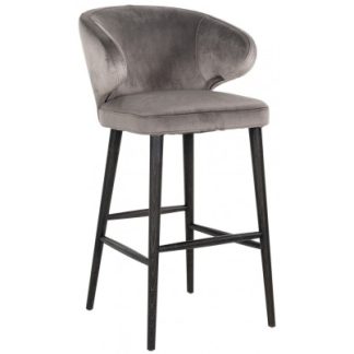 Indigo barstol i velour H106 cm - Sort/Stengrå