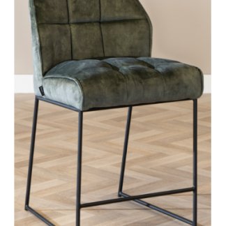 Janna barstol i metal og velour H97 cm - Sort/Grøn