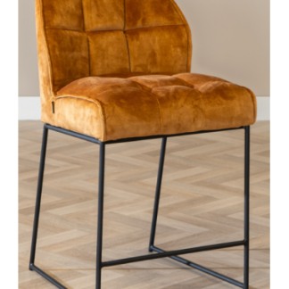 Janna barstol i metal og velour H97 cm - Sort/Okker