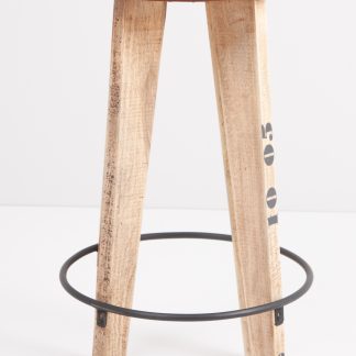 KILROY INDBO Tessa #884 barstol, m. fodstøtte - mocca læder og natur mangotræ