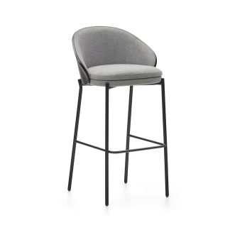 LAFORMA Eamy barstol, m. ryglæn og fodstøtte - lysegrå stof, sort askefinér og sort stål