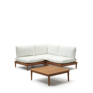 LAFORMA Portitxol 1 hjørne lænestol, 2 modulære lænestole og sofabord - natur teaktræ (sæt med 4)