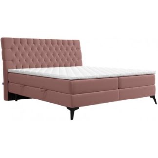 Madison kontinentalseng med opbevaring og sengegavl 160 x 200 cm med 7 komfortzoner - Sort/Pink
