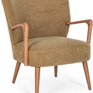 Moritz lænestol i træ og polyester H81,5 cm - Brun/Khaki