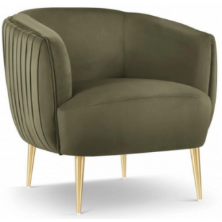 Moss lænestol i metal og velour B81 cm - Guld/Grøn