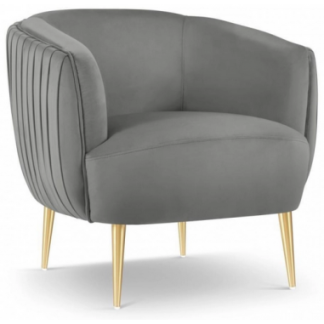 Moss lænestol i metal og velour B81 cm - Guld/Mørkegrå