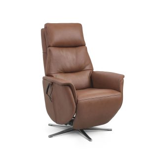 Nicolai recliner stol, 3 motorer, armlæn, vippefunktion, fodskammel - cognac semianilin læder, metal