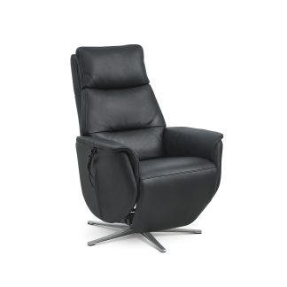 Nicolai recliner stol, 3 motorer, armlæn, vippefunktion, fodskammel - sort semianilin læder, metal