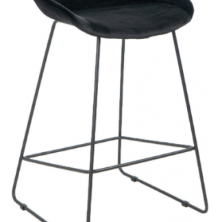 Oslo barstol i metal og velour H73 cm - Sort/Sort