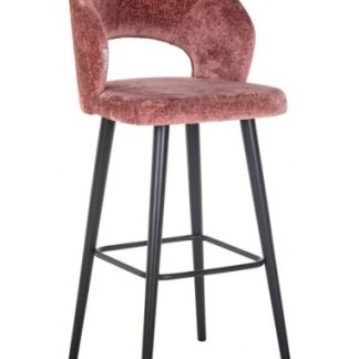 Savoy barstol i træ og chenille H113 cm - Sort/Rosa