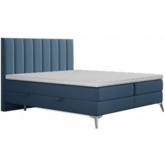 Somerset kontinentalseng med opbevaring og sengegavl 140 x 200 cm med 7 komfortzoner - Krom/Blå
