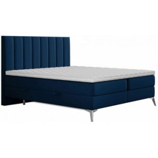 Somerset kontinentalseng med opbevaring og sengegavl 140 x 200 cm med 7 komfortzoner - Krom/Dyb blå