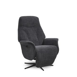 Storm recliner stol, manuel, m. armlæn, vippefunktion, fodskammel - antracitgrå stof/sort metal