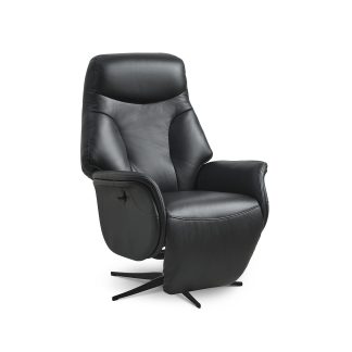 Storm recliner stol, manuel, m. armlæn, vippefunktion, fodskammel - sort læder/PVC og sort metal