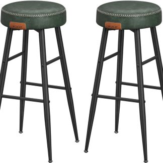 VASAGLE barstol, m. fodstøtte - skovgrøn kunstlæder og sort stål (sæt med 2)