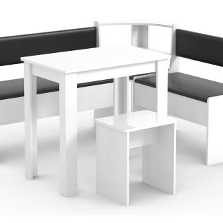 VCM NORDIC Esal Mini hjørnebænksæt, m. 1 bord, 2 bænke, 1 taburet - hvid træ