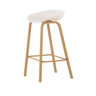 VENTURE DESIGN Decatur barstol, m. ryglæn og fodstøtte - hvid polypropylen og natur stål