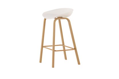 VENTURE DESIGN Decatur barstol, m. ryglæn og fodstøtte - hvid polypropylen og natur stål