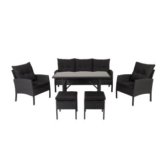 VENTURE DESIGN Knock sofasæt - sorte hynder og sort glas, polyrattan og stål