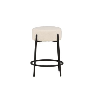 VENTURE DESIGN Tucson barstol, m. fodstøtte - hvid bouclé stof og sort stål