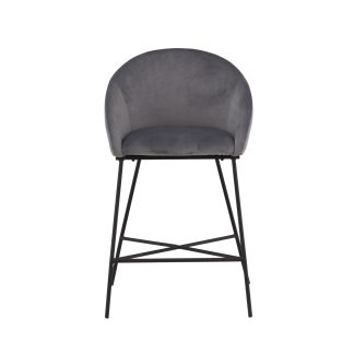 VENTURE DESIGN Velvet barstol, m. ryglæn, armlæn, fodstøtte - mørkegrå fløjl og sort stål
