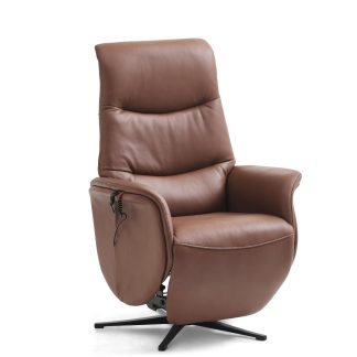 Vincent recliner stol, 2 motorer, armlæn, vippefunktion, fodskammel - cognac semianilin læder/metal